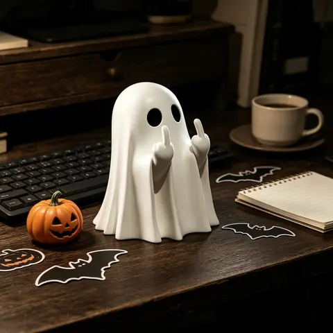 Irregular Shape Resin Middle Finger Anime-Style Halloween Ghost Figurine - Home Decor Statue, Funny Home Decor, Novelty Holiday Ornaments, Cute and Bizarre Quirky Gift for Porch, Kid Room