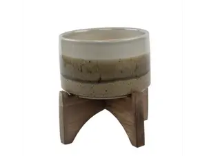 5" Ash Finish Ceramic On Wood Stand
