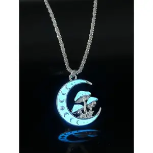 Street-style moon mushroom pendant necklace, a fashionable night-light pendant for parties and everyday wear, an exquisite piece that matches any outfit—perfect as a birthday gift. GARMENTARY