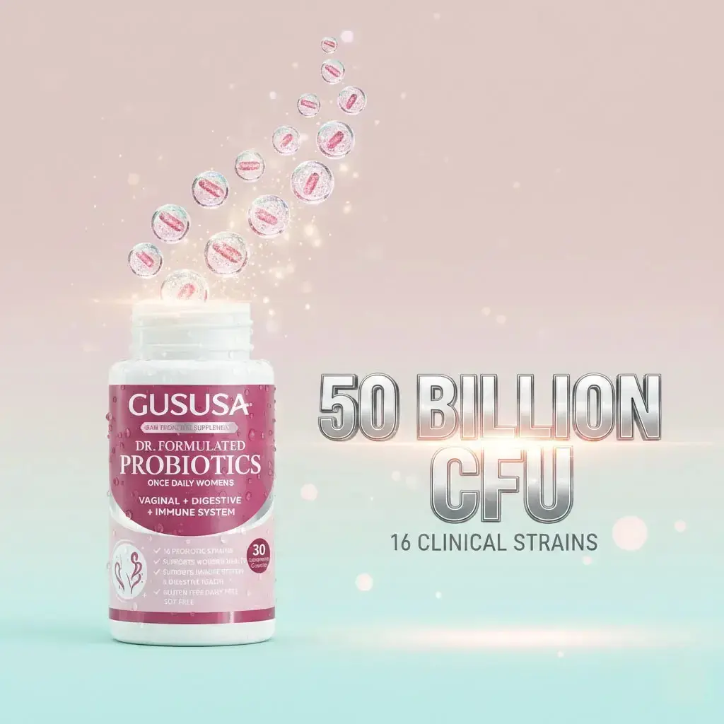 Women's Probiotic Supplement GUSUSA, 50B CFU, 16 Strains, Sugar-Free Vegan Organic Prebiotics Blend, Capsule Form for pH Balance, Gut Immune Health & Digestive Intimate Wellness