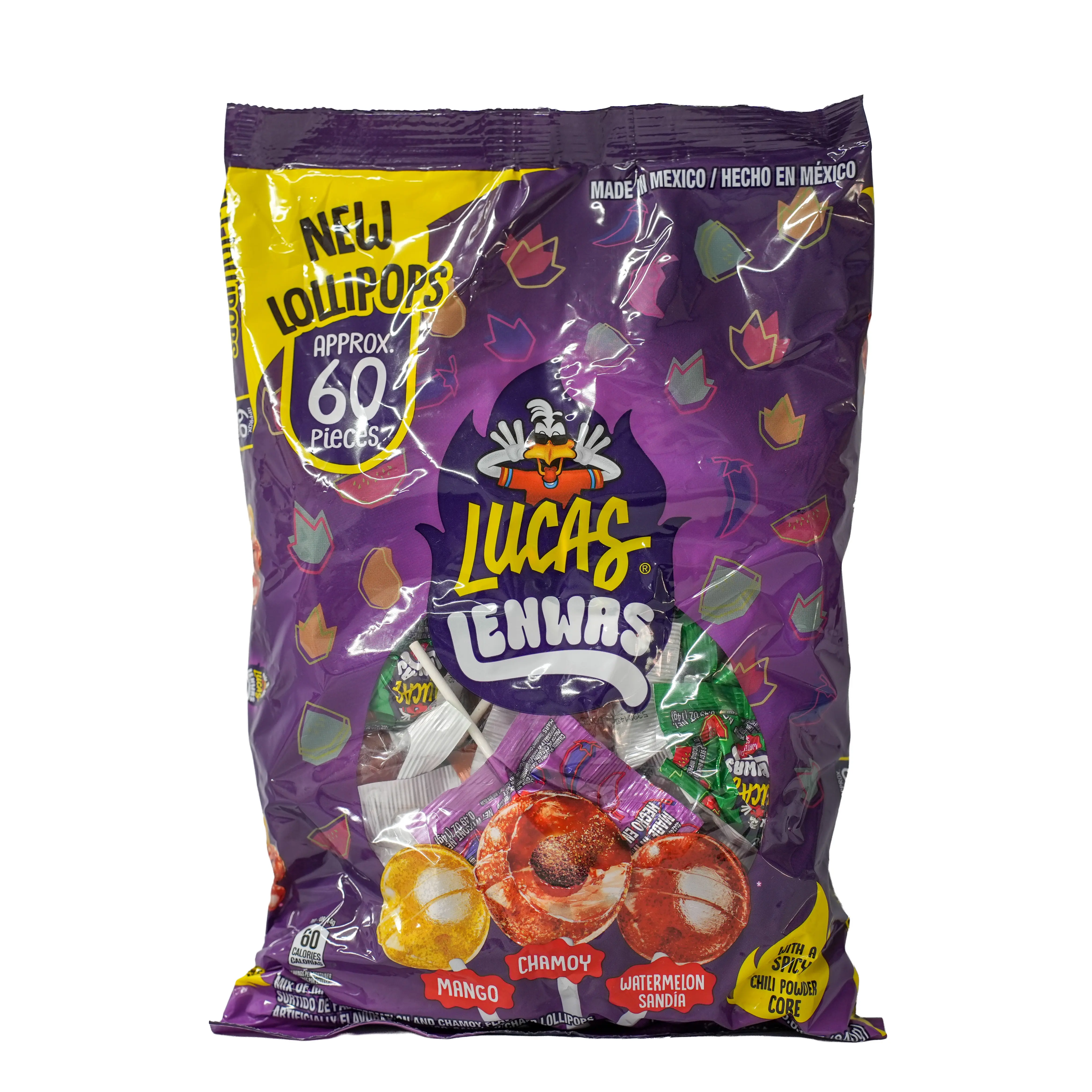 Lucas Lenwas New Lollipops Approx 60 Pieces Charmoy Mango Watermelon Flavor Made in Mexico Delightful Flavors Versatile Snack
