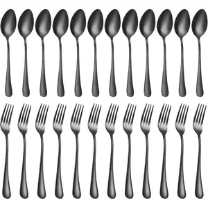 Forks and spoons silverware set 24pcs black spoons and forks set Durable Dishwasher Safe black silverware for home kitchen stainless steel