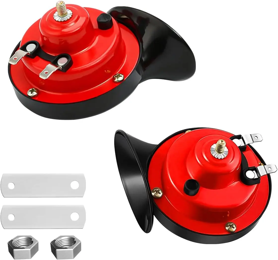 2PCS 12V Waterproof Snail Shape Train Horn Kit with Tungsten Contacts & Bracket Mount - 300DB Loud Warning Electric Double Horn Replacement, ABS Plastic Universal Car & Motorcycle Exterior Accessory
