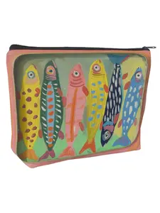 Colorful Striped Fish Pattern Cosmetic Bag, Fashionable Portable Storage Bag, Multi-Function Coin Purse, Durable Handbag with Zipper, Cosmetic Pouch
