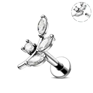 Oufer Leaves CZ Internally Threaded Helix Stud