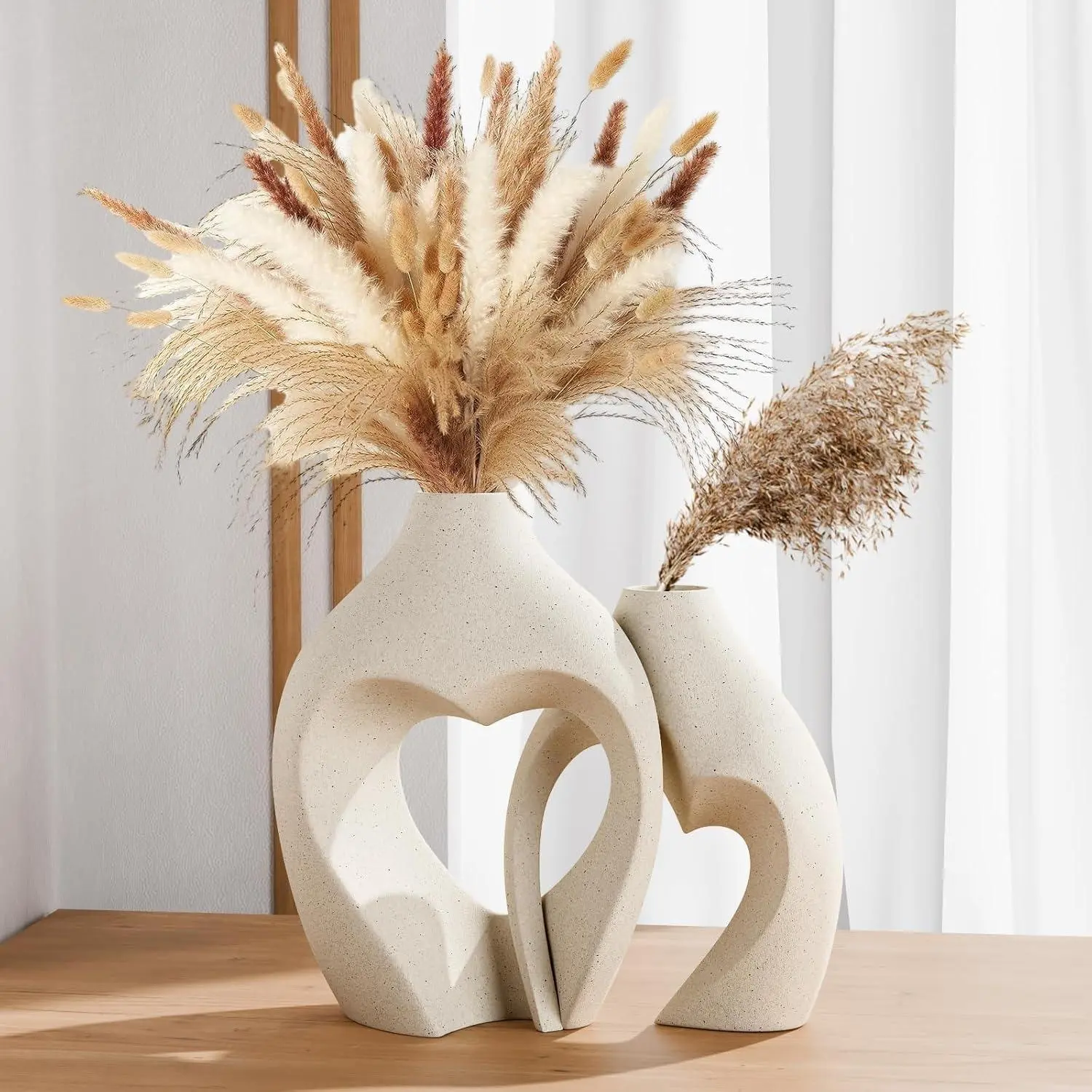 White Vases for Decor, Heart Shaped Ceramic Vase Set of 2, Nordic Heart Shaped Vases, Minimalist Decorative Vase