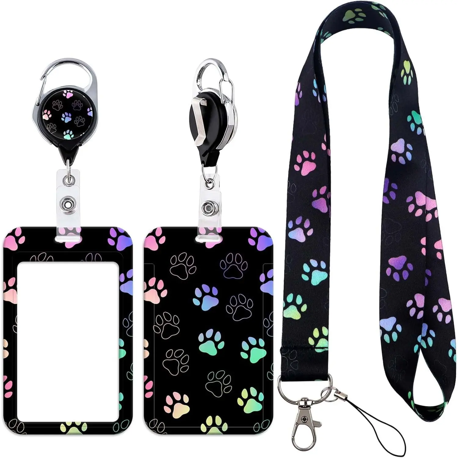 Cute Paw Badge Holder Lanyard for   Mom Nametag Retractable Badge Reel Clip for  Women Work ID Student Teacher