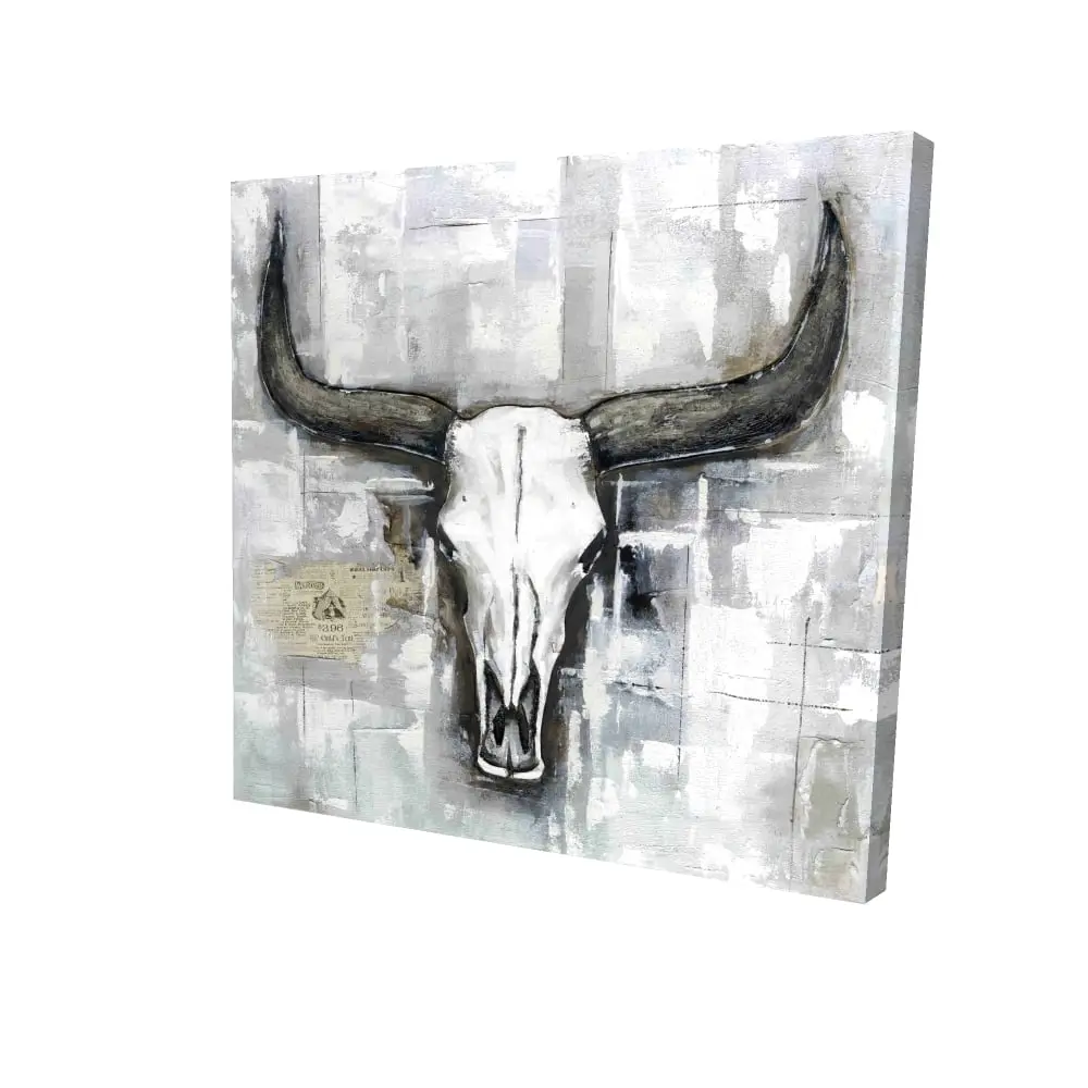 212 MAIN Industrial Bull Skull Animal Design Wall Print - 24x24 in High-Def Poster, Vintage Wall Art, Rustic White Farmhouse Home Decoration, Artwork Supply