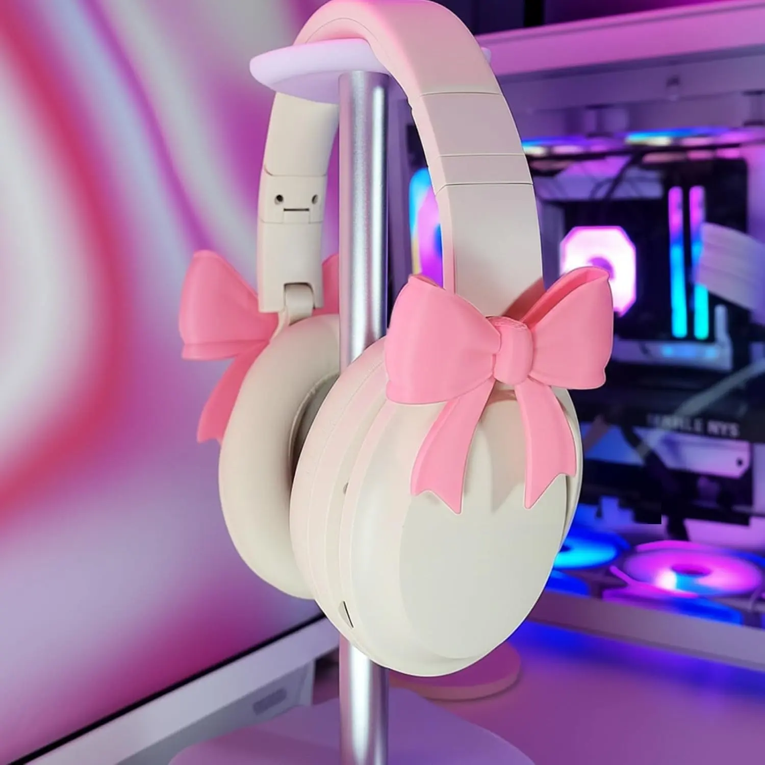Silicone Bow Earphone Headphones Accessories, 2-Pack Playful Cute Earphone Clips, Soft Universal Decorations, Ideal for Streamers and Gamers, Great Gift for Esports Enthusiasts