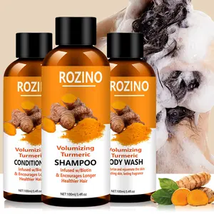 ROZINO 3-Piece Turmeric Hair & Body Care Set - Gentle Cleanser Shampoo, Conditioner & Body Wash with Natural Turmeric Extract, Biotin-Infused, Strengthens Hair, Moisturizes Skin, 100ml Bottles