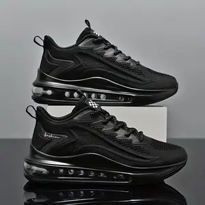 Plus Size Men's Air-Cushion Sneakers: Non-Slip, Comfort-Fit All-Season Sports & Casual Shoes Running Black Athletic Runner(Sheets)