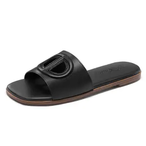 Women's Flat Sandals Square Open Toe Comfortable Slip On Summer Beach Slide Sandals