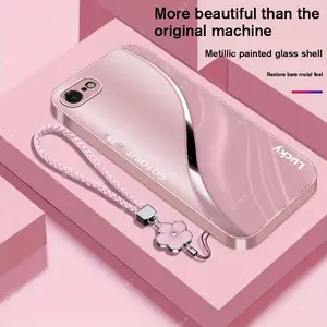 Suitable for [iPhone 7]Brand new high-end phone case, comes with a four-leaf clover lanyard, simple and stylish, drop-resistant and fingerprint-proof YM99