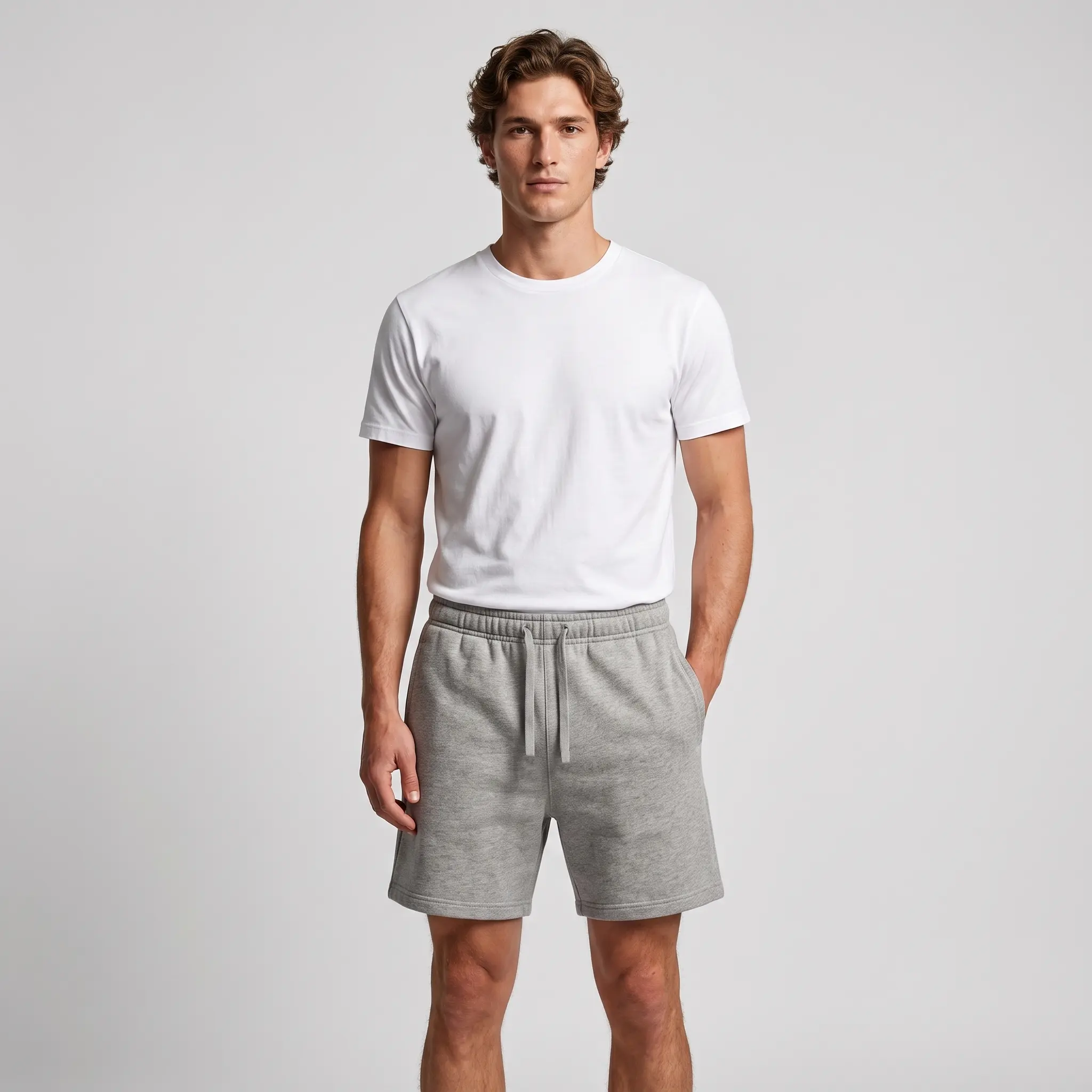 Men's Fleece-Lined Plain Baggy Sweatshorts - High-End Texture Menswear Street Wear, Oversized, Mid-Waist, Lightweight Loose-Fit Lace-Up Athletic Shorts with Pockets, All-Season Casual Loungewear (Black, White, Grey, Beige)
