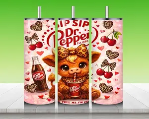 [5 samples] Cute Highland Cow Soda Can Tumbler, Dr. Pep-perrr Highland Cow Leopard Tumbler 20oz
