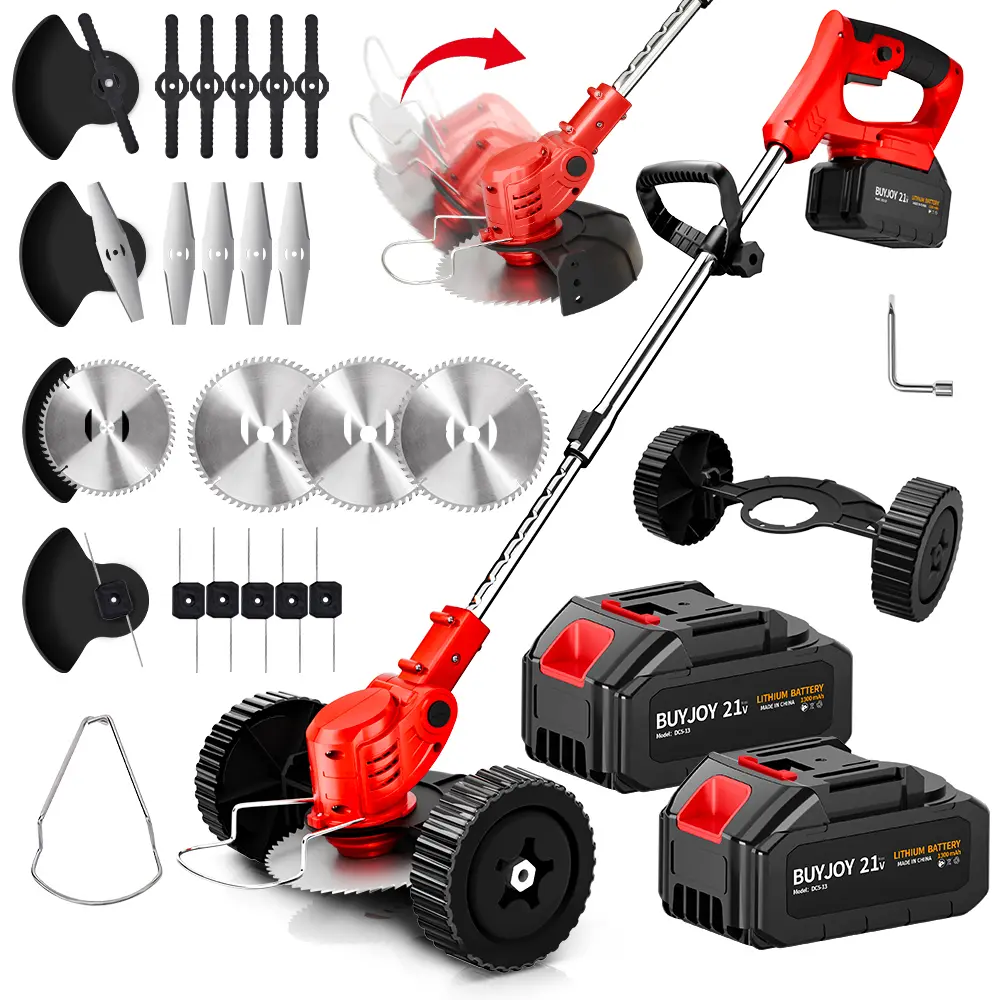 Brushless Grass Trimmer, Cordless Electric Portable 3-in-1 Stringless Tool with Batteries, Fast Charger, 3 Blade Types, Wheels, Cutting Capability, Grass Trimmer Handle & Hand-Push Function for Garden Lawn Maintenance Grass Trimmer Accessories Grass Trimm