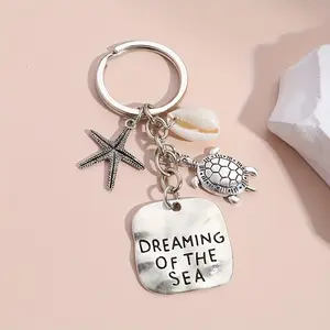 Sea Turtle Shell Starfish Keychain, Dream of the Sea Keyring, Bag Charm, Car Ornament, Baptism Gift, Birthday Present for Men and Women
