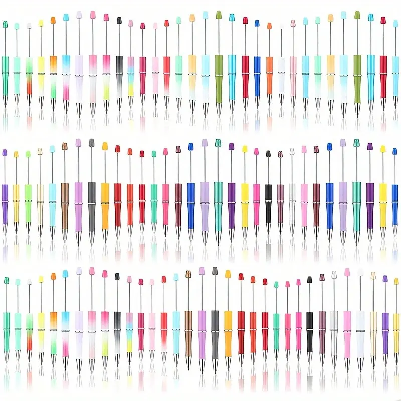 100 Pcs Random Color Plastic Bead Pens, DIY Beaded Pens, Office School Supplies, Ink, 50+ Colors, High Aesthetic DIY Kit, Student Writing Tools, Gift, Ballpoint Pen Kit, Pen Set