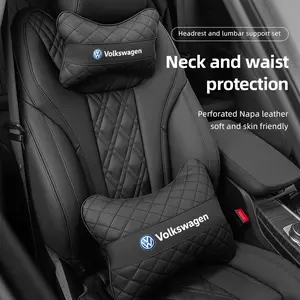 Car Seat Neck Pillow Headrest Lumbar Waist Support Cushion For VW GTI Polo Golf Passat Tiguan Arteon Touareg CC Taigo Caddy Jetta T-ROC Beetle Sharan Touran Scirocco Car Accessories