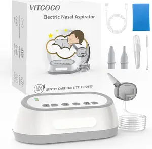 Nasal Aspirator Baby,VITCOCO Rechargeable Night Light and Lullaby Soothing Function Nose Suckers, Equipped with 6 Adjustable Suction Levels, Led Lighting, Two Silicone Suction Head Nasal Aspirator