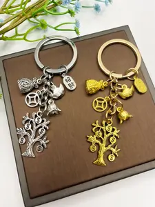 Charming Zinc Alloy Keychain with Money Tree, Dollar Sign, and Purse Charm, Uncoated Fashion Key Ring Accessory, Unisex, Ideal Gift