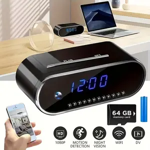 Mother's Day Gift:WiFi Security Camera - Wireless Camera Clock with 64GB Card, Night Vision, Motion Detection, Loop Recording, 2.4GHz WiFi Connection, Lithium Battery Powered, Remote Live Viewing, Ideal for Home, Office, Warehouse Monitoring