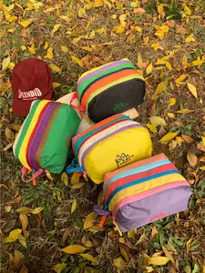 Colorful Striped Mini Makeup Bag with Contrast Zipper Design Perfect for Office Workers and Students Daily Commute Portable Storage