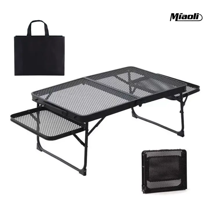 MiAoLi Folding table with two side panels, camping table with mesh tabletop, height-adjustable folding barbecue table,summerwins