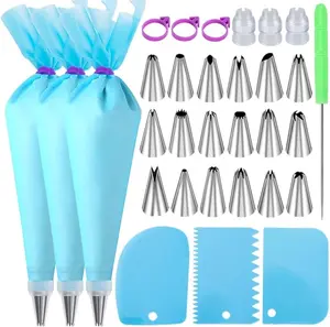 Piping Bags and Tips Set, Cakes Decorating Kit Supplies with 3 Reusable Pastry Bags, 18 Frosting Tips, 3 Couplers, 3 Bag Ties, 3 Cake Scraper, 1 Cake Decorating Tools for Cookie Icing Pack Smooth Ornaments