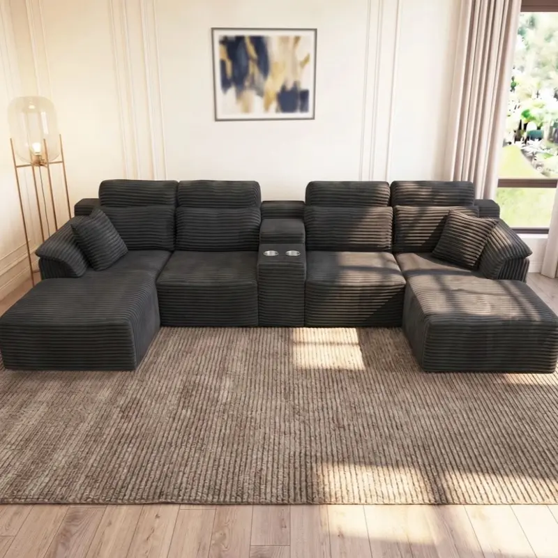145" U Shaped Cloud Modular Sectional Couch Boneless Couch W/Cup Holders