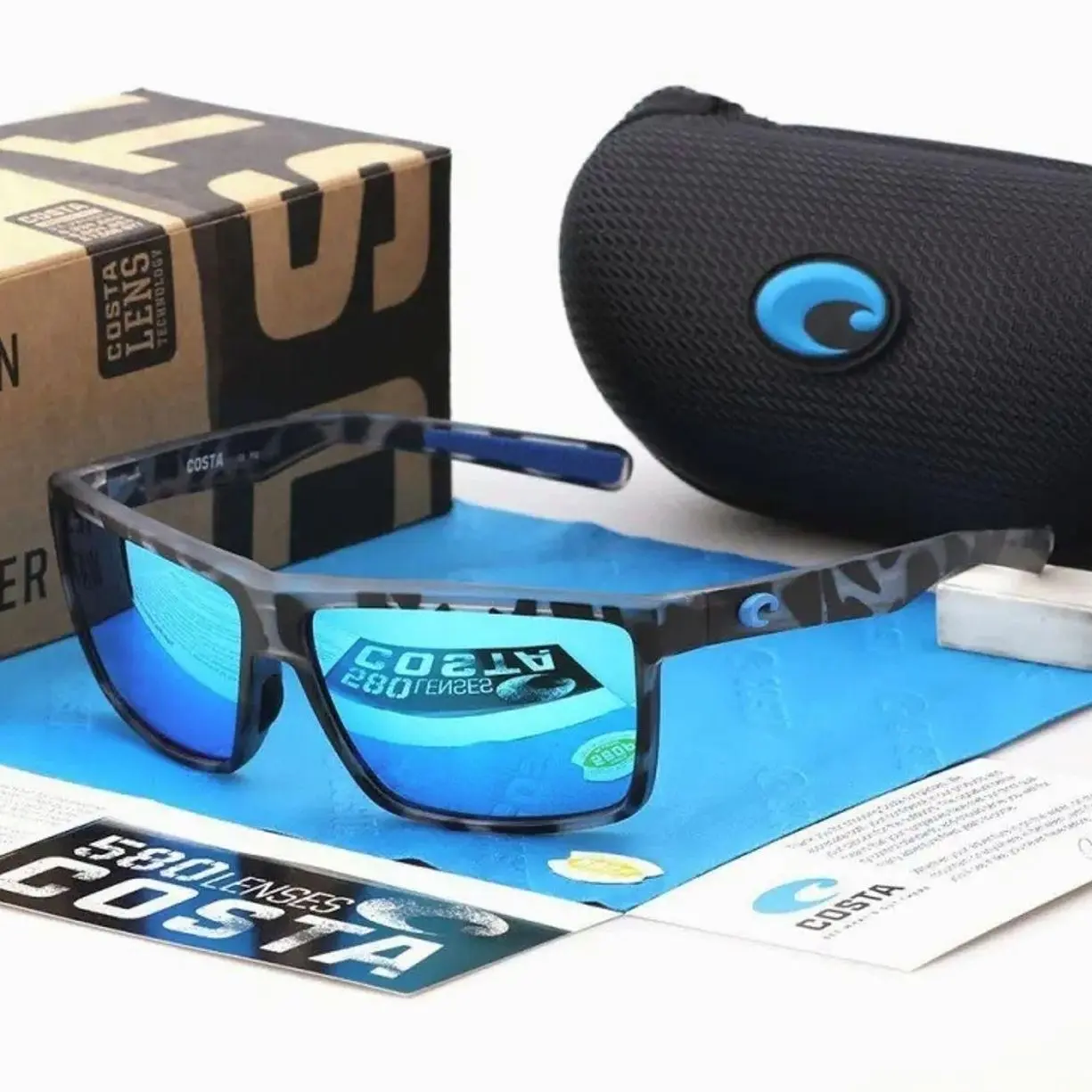 Costa Del Mar 580P Polarized Blue Mirror Sunglasses Durable Camo Frame Fishing Lifestyle Eyewear KUP