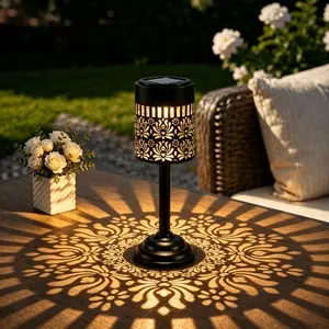 Solar LED Outdoor Light, Peony Design Table Lamp, Waterproof Solar Garden Lantern, Iron Floral Theme, Ideal for Courtyards and Gardens