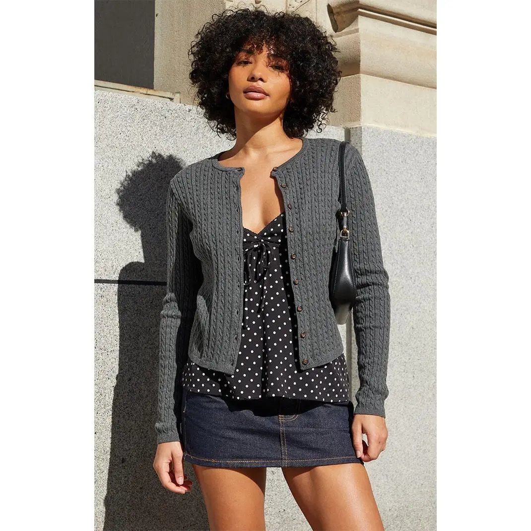 John Galt Women's Dark Gray Zoe Cable Knit Cardigan