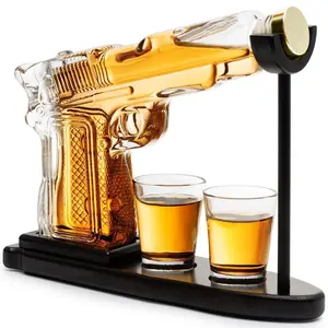 Whiskey Decanter Set, 1 Count Gun Shaped Creative Whiskey Decanter with 2 Counts Glasses, Bar Utensils for Whisky Bottles for Brandy, Scotch, Vodka, Liquor Decanter Set, Gifts for Dad, Husband, Boyfriend，Christmas gifts, Valentine's Day gifts