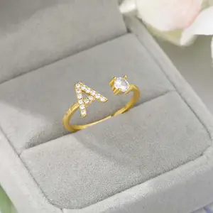 Springtok Y2K zircon 26 letter ring golden women's name initials jewelry holiday birthday gift