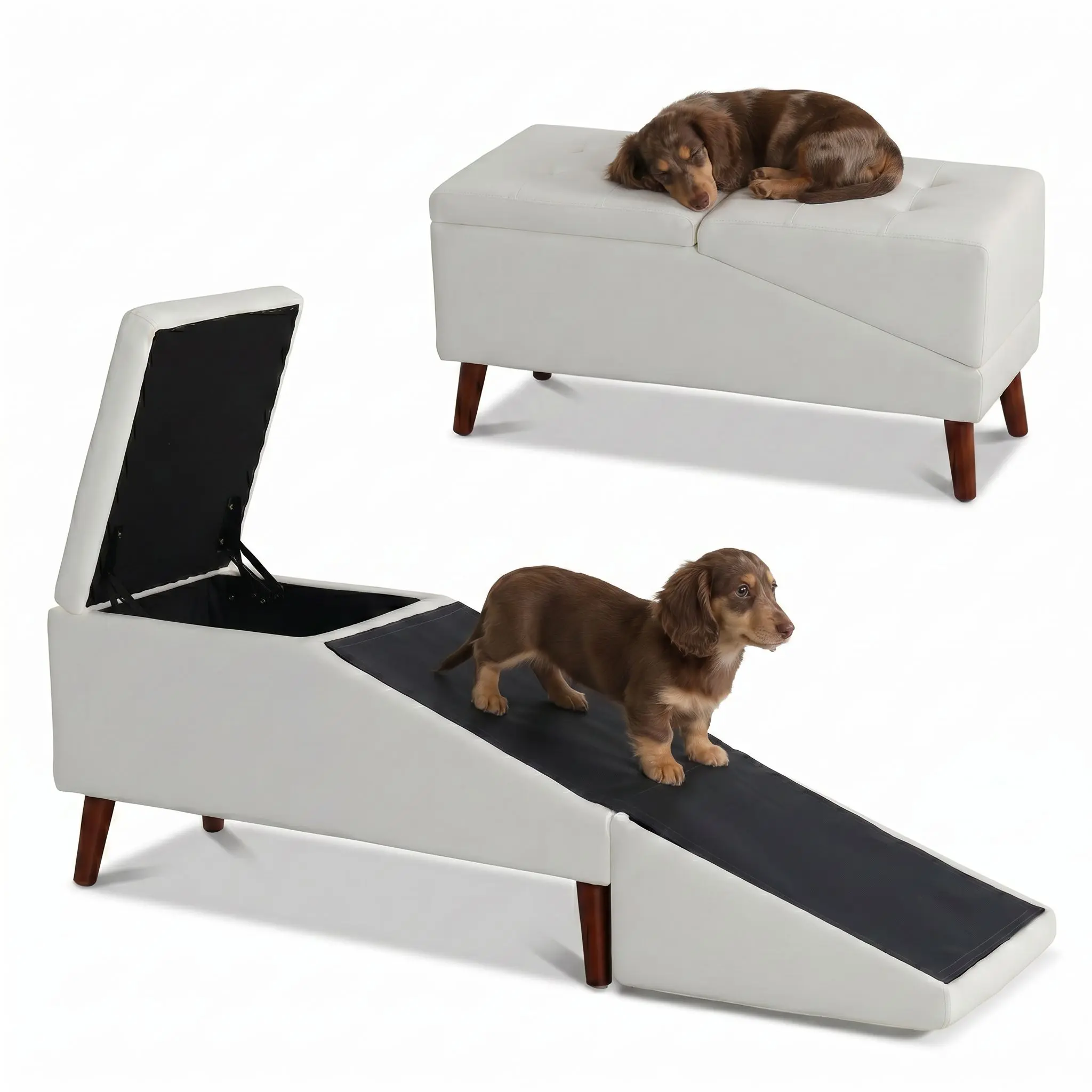 20" Dog Ramp Ottoman for Couch & Bed, 2-in-1 Pet Stairs with Hidden Storage, Wooden Step Stool for Small & Medium Dogs, Senior Dogs, Dachshunds, Bulldogs & Chihuahuas