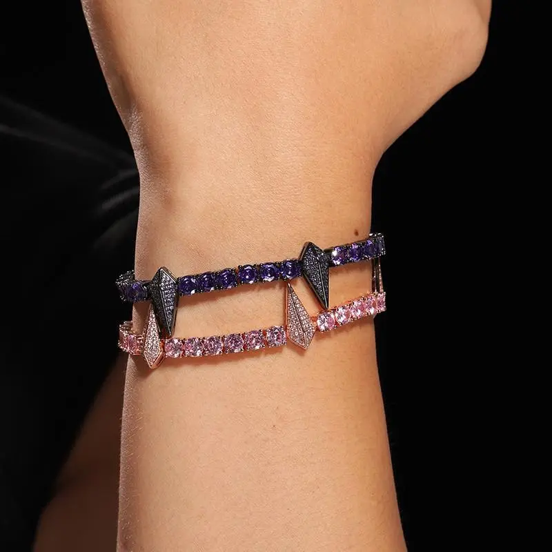 Men's Panther Head Adjustable Bangle Bracelet - Rhinestone-Decorated Tennis Chain, Hip-Hop Light Luxury Punk Style Costume Jewelry