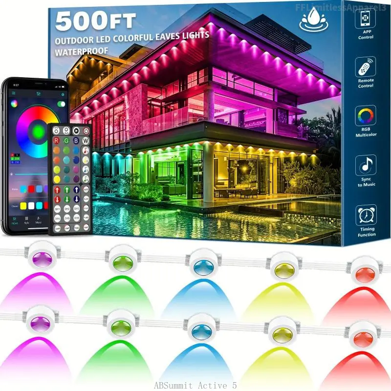 500 Feet, 250 Bulbs IP67 Waterproof RGB Outdoor LED Permanent Light, Comes with App and Remote Control, Best Choice for Party, Valentine's Day Decoration, Garden and Gift for Boyfriend or Girlfriend, Patio Outdoor Light, Mutovlin,FFLimitlesABSummit Active