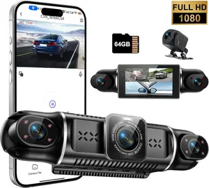 360°View 4 Channel Dash Cam（Plug and Play）, 1080P Front and Rear Inside Left Right, Built-in G-Sensor, IR Night Vision, 64GB SD Card, APP Control，Holiday Gifts