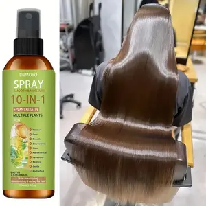 3.38 oz 10-in-1 Keratin Spray, Rosemary Complex Formula, provides up to 72 hours of lasting smoothness and shine, protects against heat damage, eliminates frizz, and is a leave-in conditioner that absorbs easily