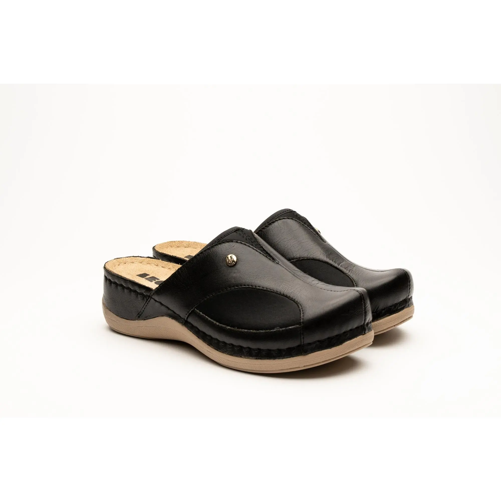 Aria I by LEON- Women’s Leather Clog- Twin Elastic Side Panels for Bunion Relief