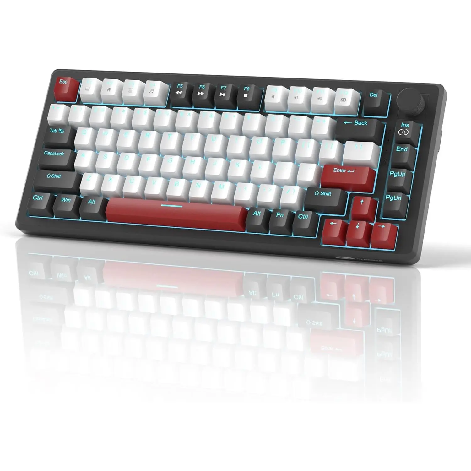 75% Mechanical Gaming Keyboard, Compact Blue Backlit Wired Gaming Keyboards with Red Switches, EVA , Knob Control, STAR75 Portable NKRO PC Gaming Keyboard - Black & White