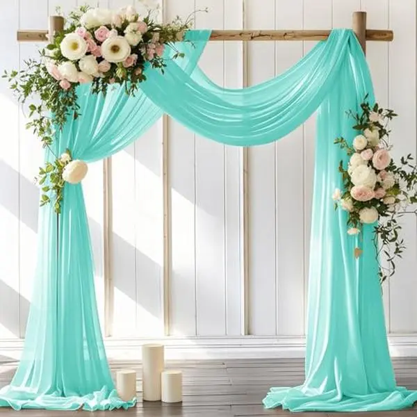 LINXTAR Wedding Arch Draping Fabric 30'' x 18FT Sheer Chiffon Arch Drape Backdrop 1 Panel Teal Drape for Summer Wedding Bridal Shower Baby Shower Photo Booth Church Birthday Party Outdoor Decoration