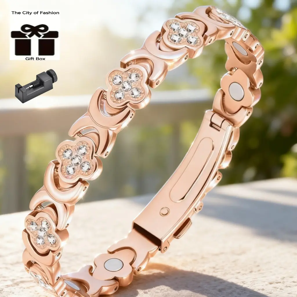 City Fashion Copper Bracelets for Women, Ultra Strength Magnetic Therapy Bracelet with 3800 Gauss Magnets & Sparkling Cubic Zirconia, Adjustable,charm bracelet Rhinestone Decorated Bangle-MothersDayGift-Casual Trendy Jewelry