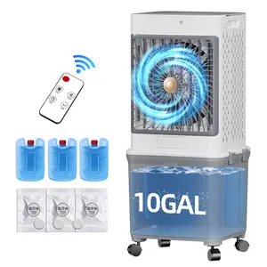 KTO Upgraded Cooling Technology 10 Gallon Portable Evaporative Cooler, featuring 120° oscillation, a 7-hour timer, a remote control, and a removable water tank. Includes free aroma diffuser pad.