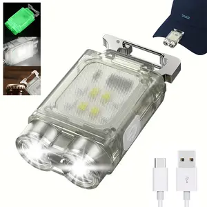 1PC Mini Keychain Flashlight - Super Bright COB Fluorescent Keychain Work Lamp, Multifunctional Flashlight, USB Rechargeable with Magnetic Base & Bottle Opener , 6 Modes, Ideal for Outdoor Camping & Hiking