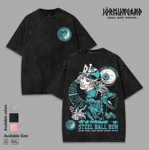 Diego Brando “Steel Ball Run” Vintage Washed Anime T-Shirt, Oversized Streetwear Graphic Tee, JoJo Inspired Retro Black Shirt, Perfect gift