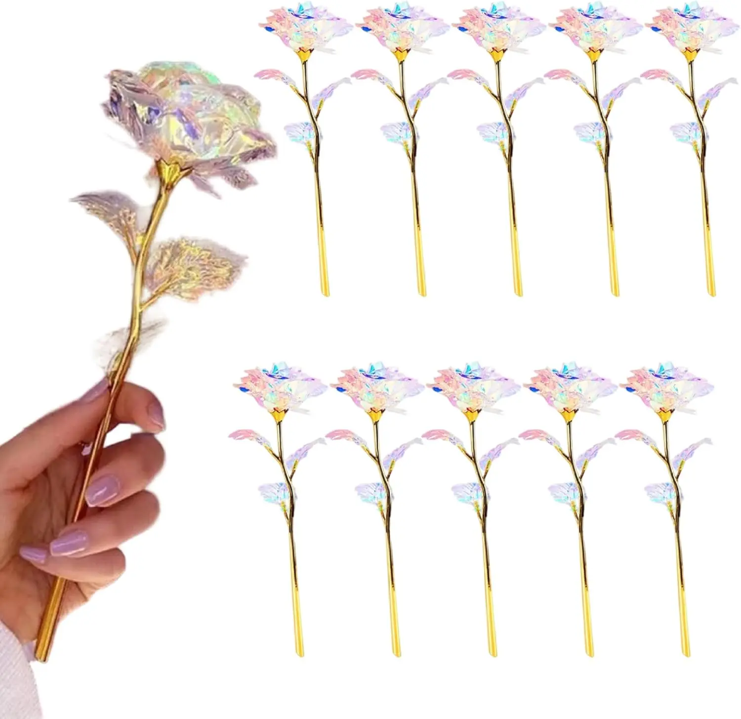 20Pcs Plastic Galaxy Rainbow Artificial Rose Flowers, Decorative Home Improvement Ornaments for Table Accents, Mom Birthday Party Thanksgiving Gifting