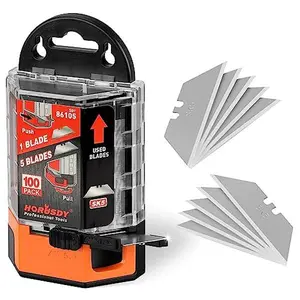 HORUSDY Pack Of 100 Utility Knife Blades, Box Cutter Blades Replacement with Dispenser, SK5 Carbon Steel