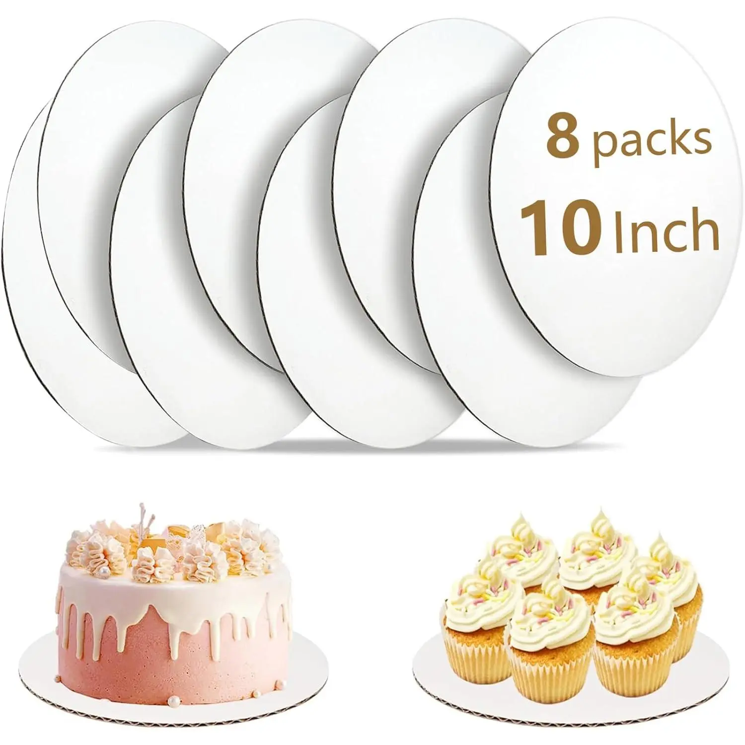 8 count Cake Boards 10 inch Round, -Grade White Cake Board Rounds, Sturdy Cardboard Cake Circles Base Cakeboard,  and Oil-proof Cake Plate for Cake DIY, Dessert, and Crafts Display